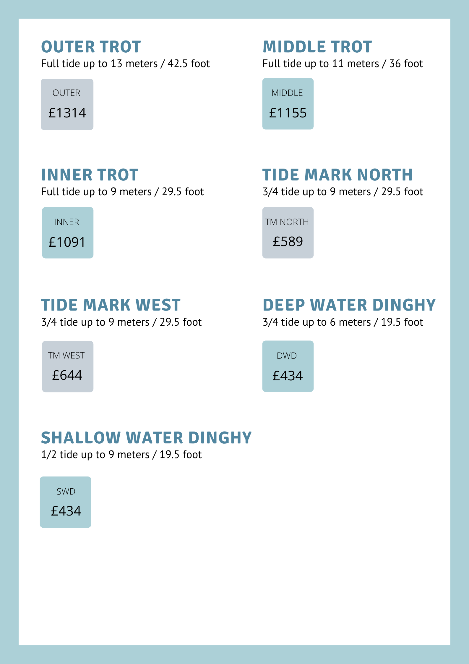 Mooring Rates HISC Hayling Island Sailing Club